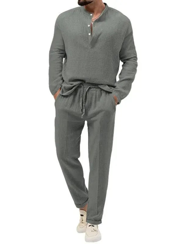 Men Relaxed Ribbed Jogger Lounge Set - Solid Jogger Two-Piece Set - LeStyleParfait