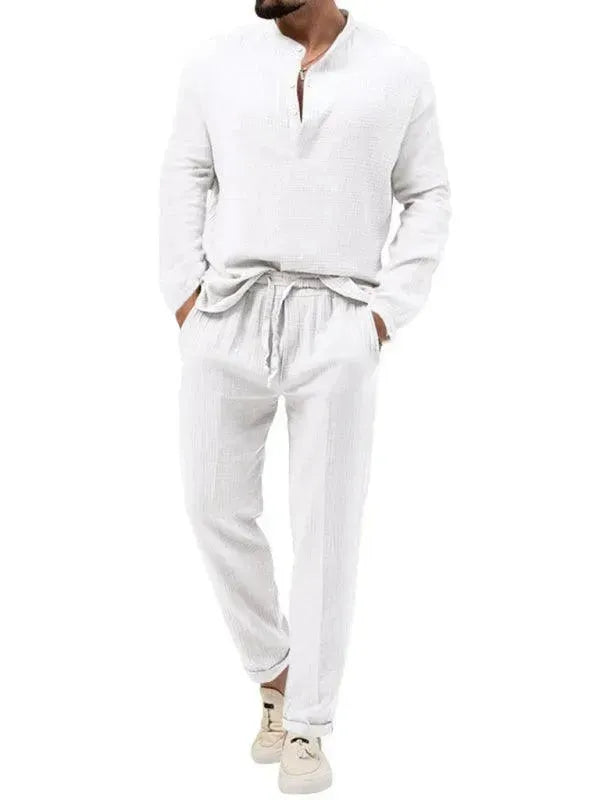 Men Relaxed Ribbed Jogger Lounge Set - Solid Jogger Two-Piece Set - LeStyleParfait