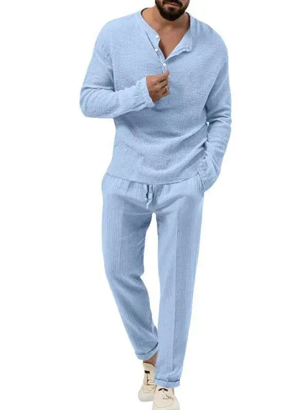 Men Relaxed Ribbed Jogger Lounge Set - Solid Jogger Two-Piece Set - LeStyleParfait
