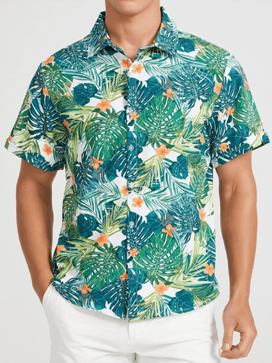 Men's Beach Shirt Hawaiian Vacation Print Short Sleeve Shirt - - LeStyleParfait