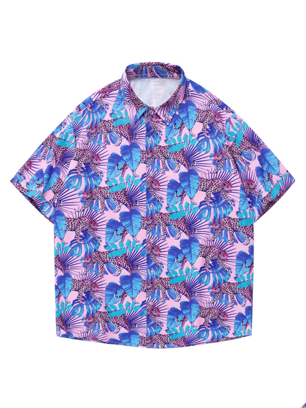 Men's Beach Shirt Hawaiian Vacation Print Short Sleeve Shirt - - LeStyleParfait