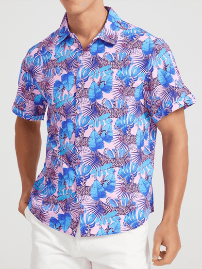 Men's Beach Shirt Hawaiian Vacation Print Short Sleeve Shirt - - LeStyleParfait