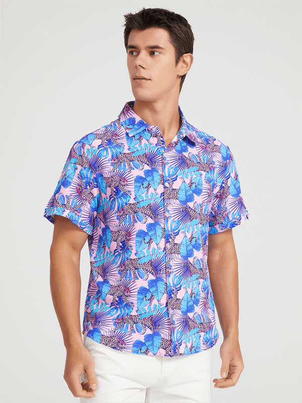 Men's Beach Shirt Hawaiian Vacation Print Short Sleeve Shirt - - LeStyleParfait