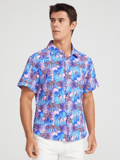 Men's Beach Shirt Hawaiian Vacation Print Short Sleeve Shirt - - LeStyleParfait