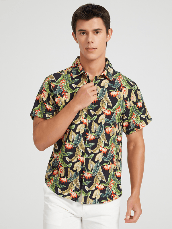 Men's Beach Shirt Hawaiian Vacation Print Short Sleeve Shirt - - LeStyleParfait