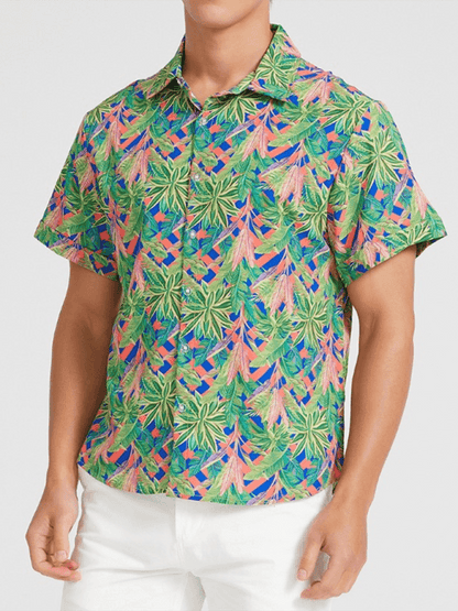 Men's Beach Shirt Hawaiian Vacation Print Short Sleeve Shirt - - LeStyleParfait