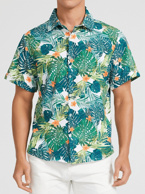 Men's Beach Shirt Hawaiian Vacation Print Short Sleeve Shirt - - LeStyleParfait