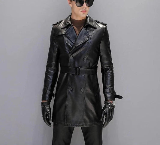 Men's Leather Trench Coat - Leather Trench Coat - LeStyleParfait