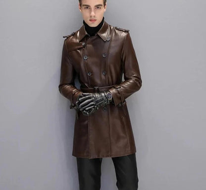 Men's Leather Trench Coat - Leather Trench Coat - LeStyleParfait