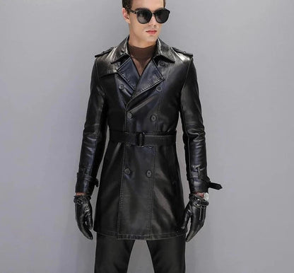 Men's Leather Trench Coat - Leather Trench Coat - LeStyleParfait