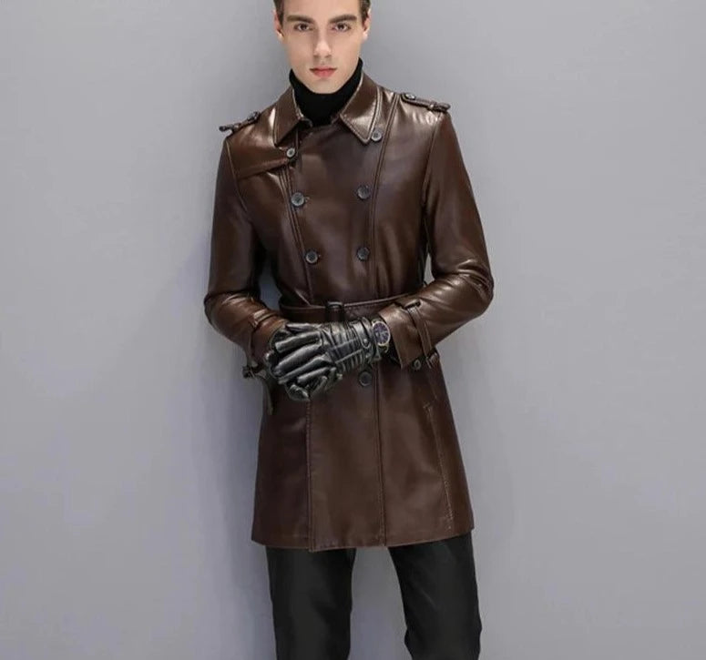 Men's Leather Trench Coat - Leather Trench Coat - LeStyleParfait