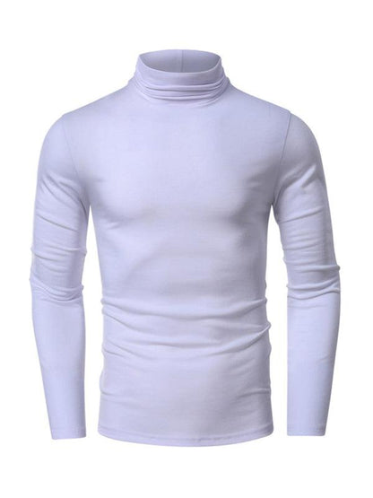 Men's long-sleeved solid color turtleneck bottoming T-shirt top - - LeStyleParfait