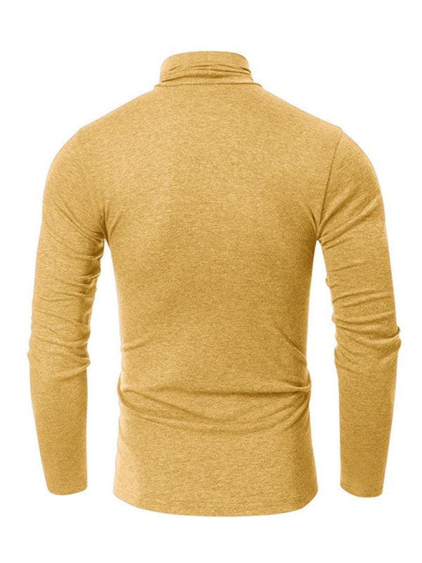 Men's long-sleeved solid color turtleneck bottoming T-shirt top - - LeStyleParfait