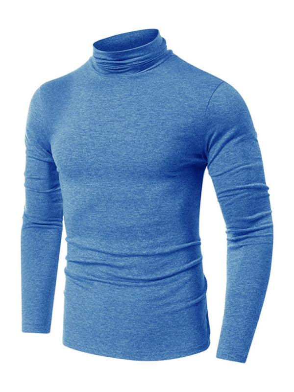 Men's long-sleeved solid color turtleneck bottoming T-shirt top - - LeStyleParfait