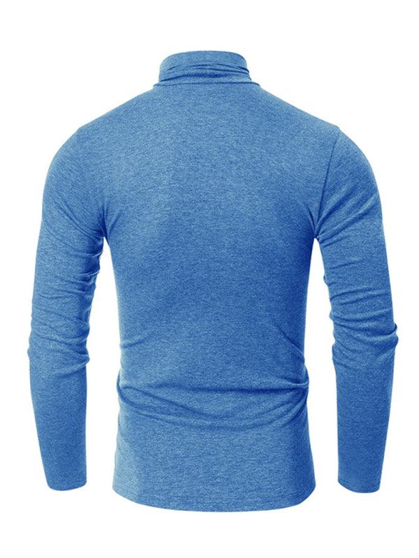 Men's long-sleeved solid color turtleneck bottoming T-shirt top - - LeStyleParfait