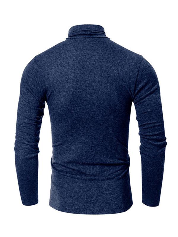 Men's long-sleeved solid color turtleneck bottoming T-shirt top - - LeStyleParfait