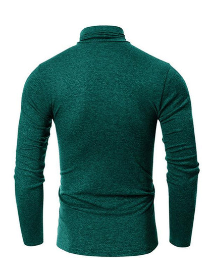 Men's long-sleeved solid color turtleneck bottoming T-shirt top - - LeStyleParfait