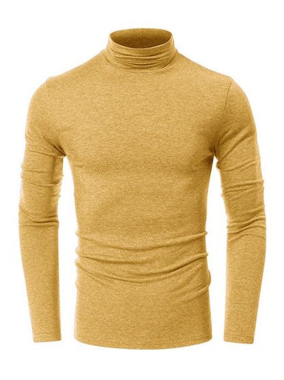 Men's long-sleeved solid color turtleneck bottoming T-shirt top - - LeStyleParfait