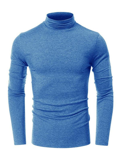 Men's long-sleeved solid color turtleneck bottoming T-shirt top - - LeStyleParfait