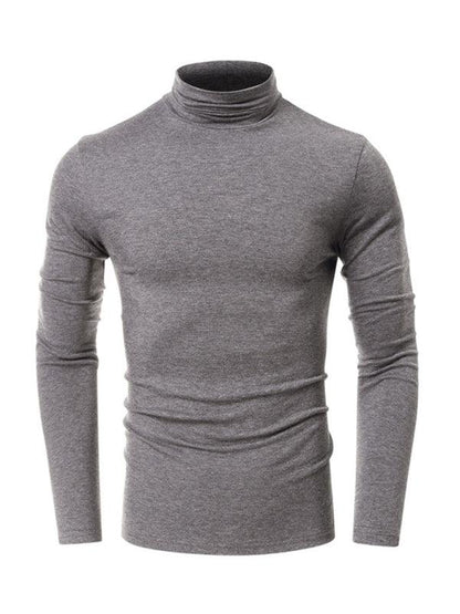 Men's long-sleeved solid color turtleneck bottoming T-shirt top - - LeStyleParfait