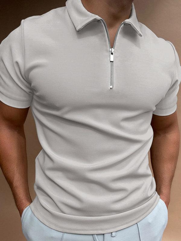 Men's new solid color short sleeve lapel casual fit polo shirt - - LeStyleParfait