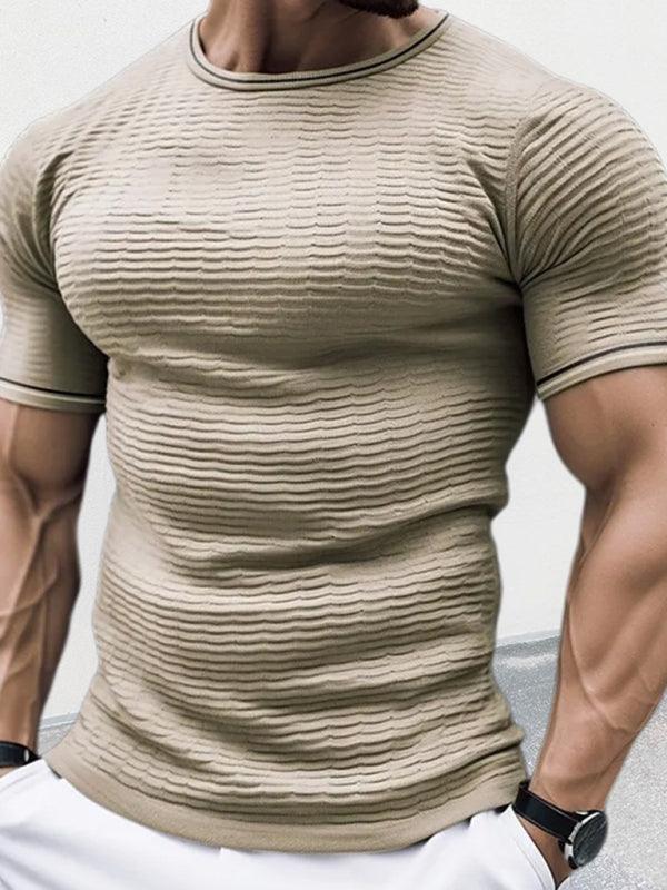 Men's round neck short sleeve slim fit knitted T-shirt - - LeStyleParfait