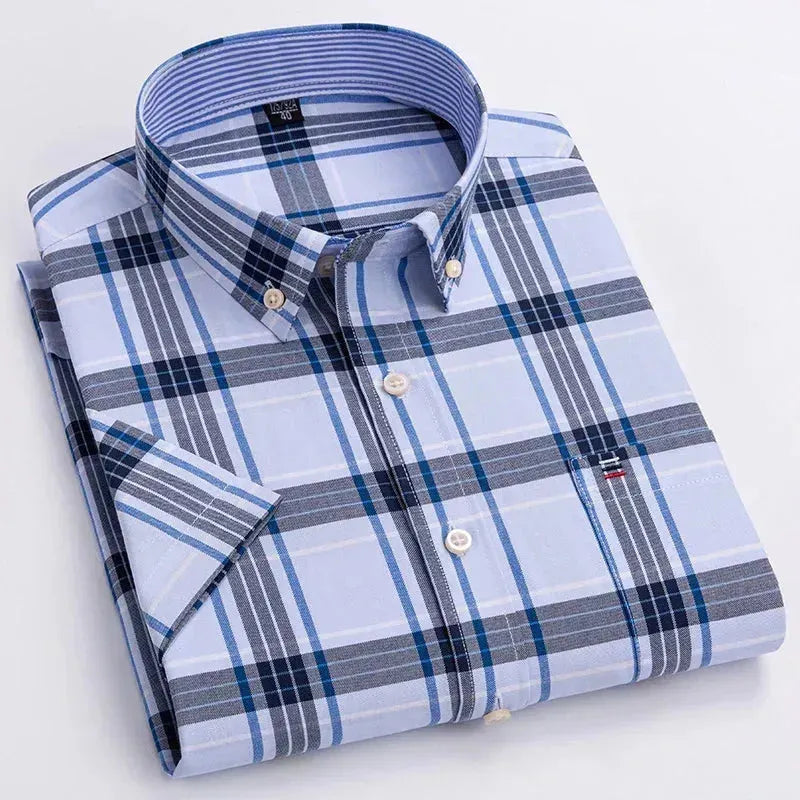 Men's Short Sleeve Plaid Cotton Shirt - Plaid Shirt - LeStyleParfait