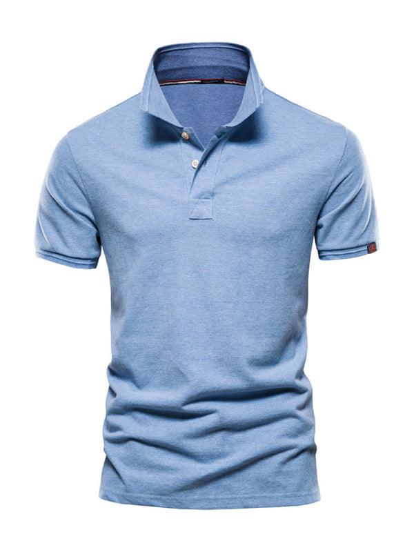 Men's solid color lapel casual short-sleeved POLO shirt - - LeStyleParfait