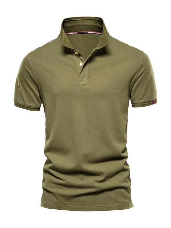 Men's solid color lapel casual short-sleeved POLO shirt - - LeStyleParfait