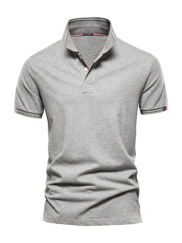 Men's solid color lapel casual short-sleeved POLO shirt - - LeStyleParfait