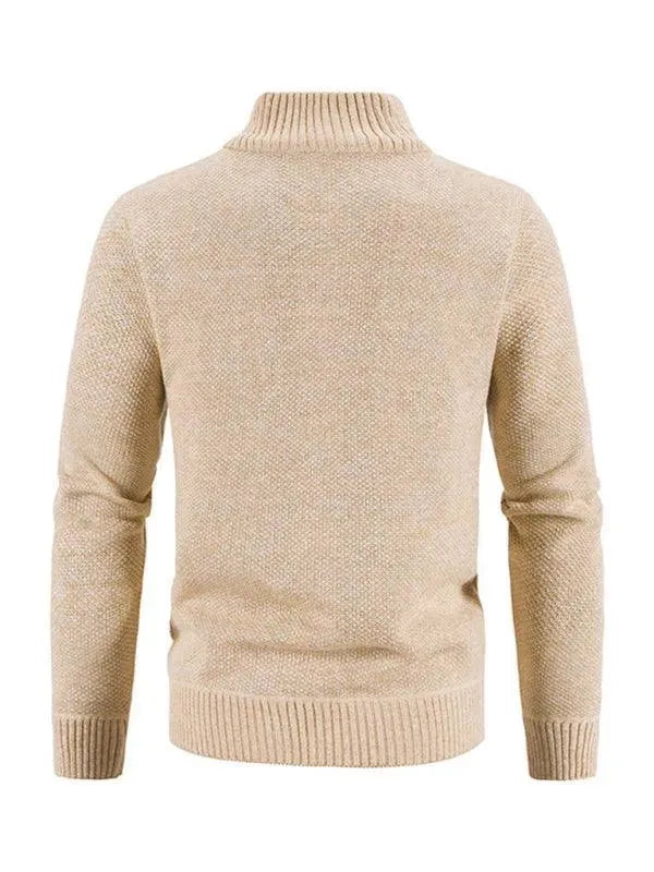 Men’s Zip Mock-Neck Cardigan Sweater – Checkered