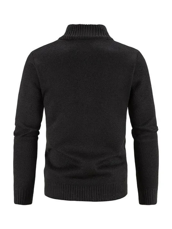 Men’s Zip Mock-Neck Cardigan Sweater – Checkered