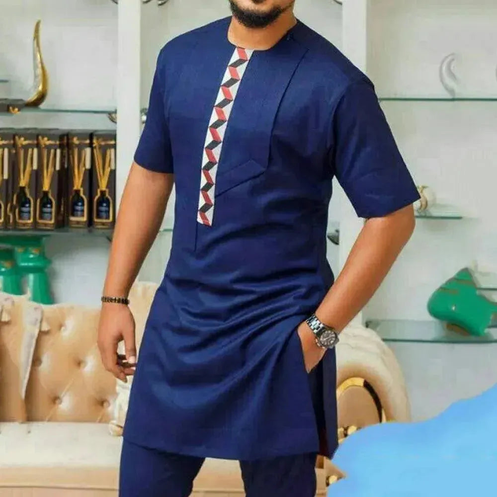 Men Stylish Graphic Cotton Two-Piece Set - Graphic Trousers Two-Piece Set - LeStyleParfait