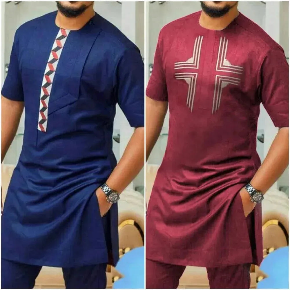 Men Stylish Graphic Cotton Two-Piece Set - Graphic Trousers Two-Piece Set - LeStyleParfait
