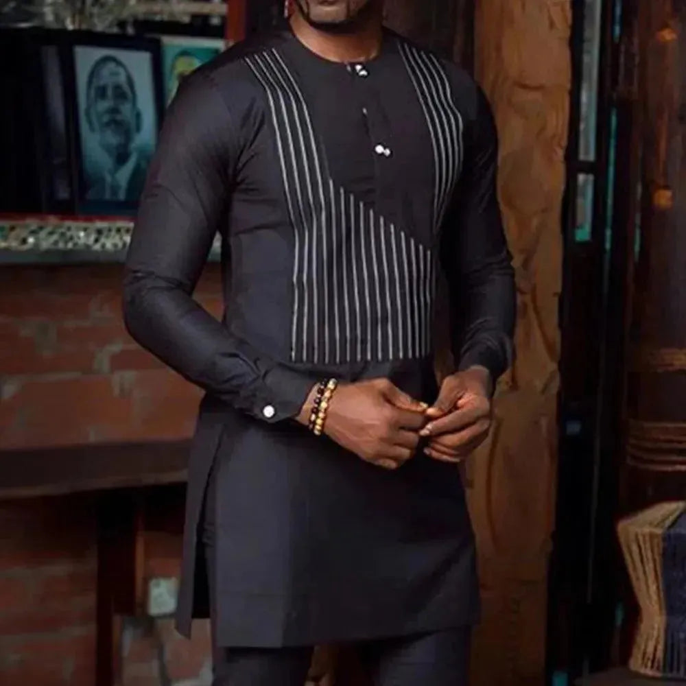Men Stylish Striped African Two-Piece Set - Striped Tailored Shorts Two-Piece Set - LeStyleParfait