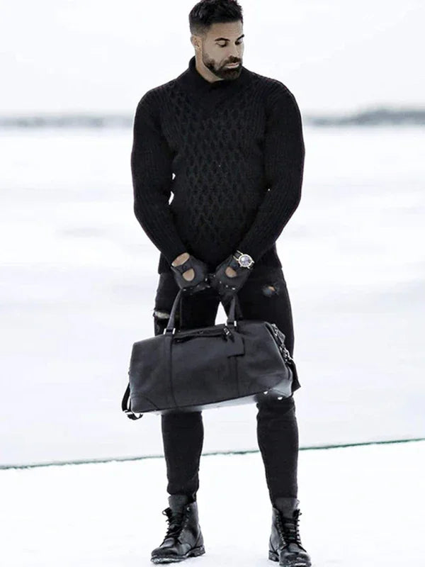 Men's Cable Knit Mock Neck Pullover Sweater