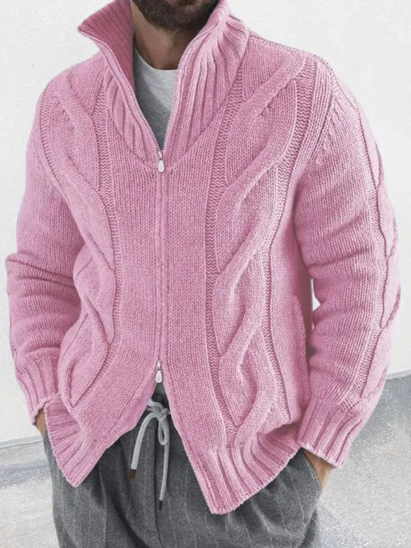 Men’s Cable Knit Turtleneck Zip Cardigan Sweater – Full Zip