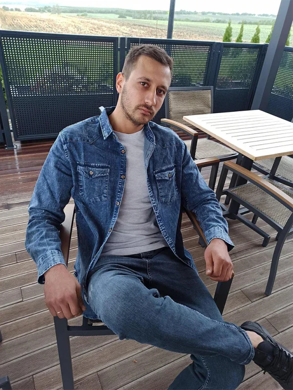 Men's Distressed Black Denim Shirt-Men Shirts-LeStyleParfait