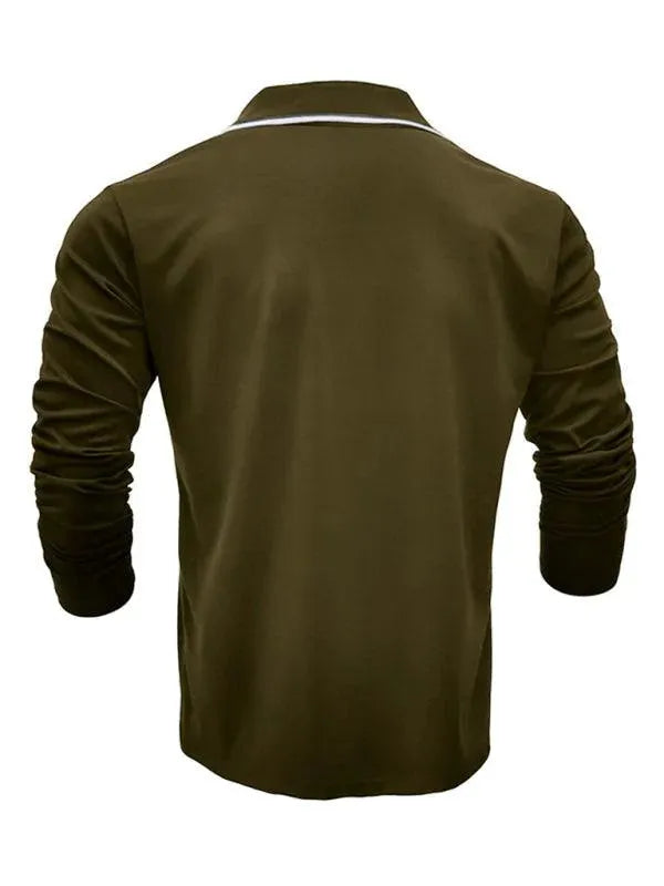 Men's Long-Sleeved V-Neck Lapel Polo Shirt-Polo Shirt-LeStyleParfait