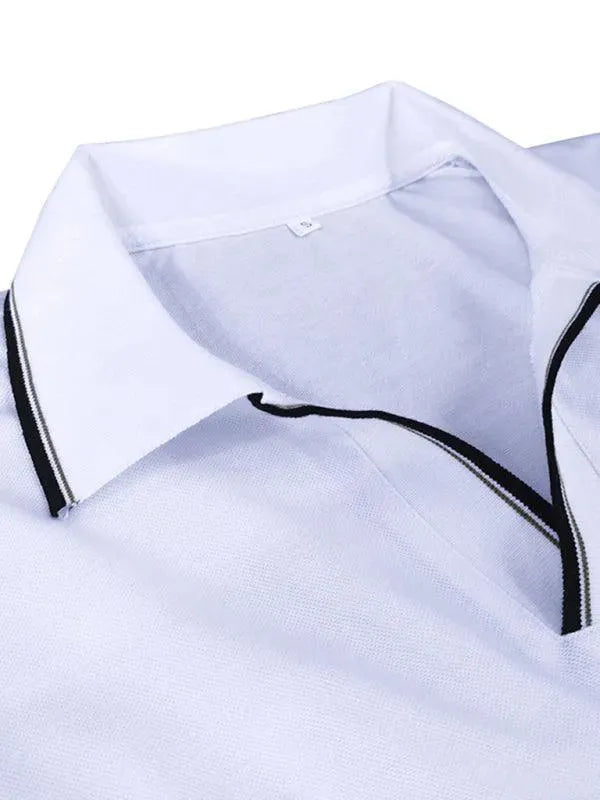 Men's Long-Sleeved V-Neck Lapel Polo Shirt-Polo Shirt-LeStyleParfait