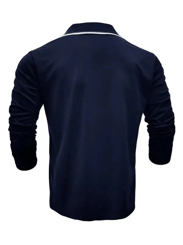 Men's Long-Sleeved V-Neck Lapel Polo Shirt-Polo Shirt-LeStyleParfait