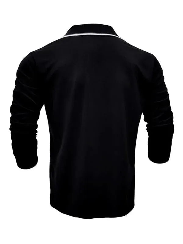 Men's Long-Sleeved V-Neck Lapel Polo Shirt-Polo Shirt-LeStyleParfait