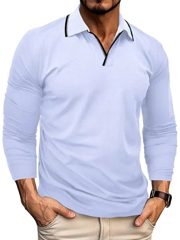 LeStyleParfait Men's T-Shirts Casual V-Neck Plain-Solid Long Sleeves-
