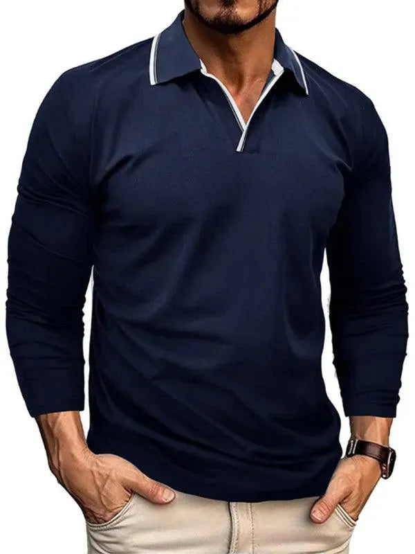 LeStyleParfait Men's T-Shirts Casual V-Neck Plain-Solid Long Sleeves-