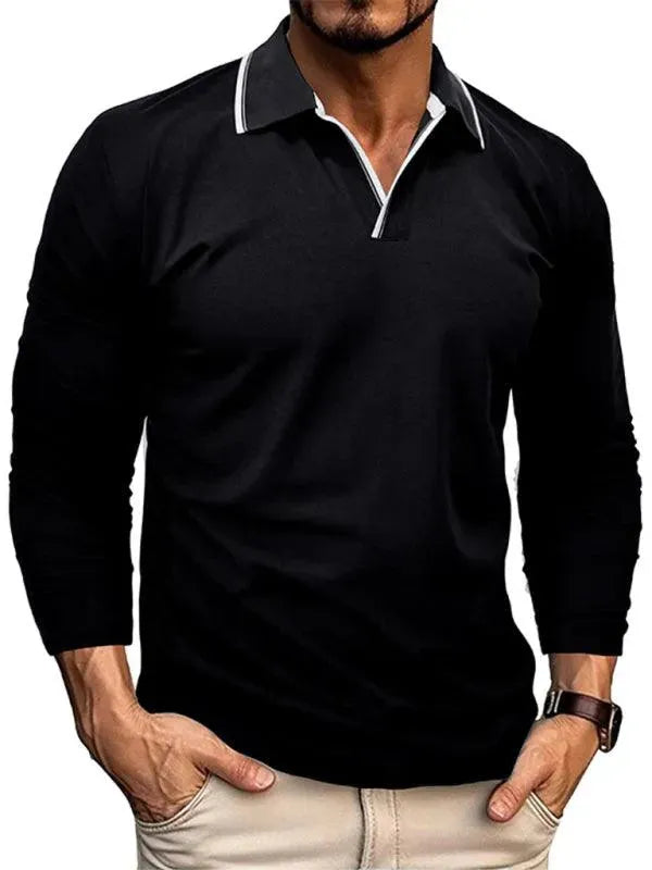 LeStyleParfait Men's T-Shirts Casual V-Neck Plain-Solid Long Sleeves-