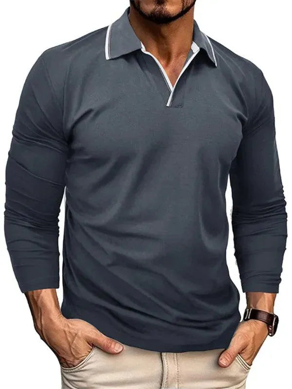 LeStyleParfait Men's T-Shirts Casual V-Neck Plain-Solid Long Sleeves-