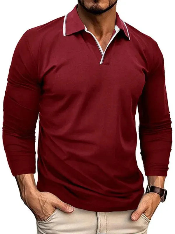 LeStyleParfait Men's T-Shirts Casual V-Neck Plain-Solid Long Sleeves-