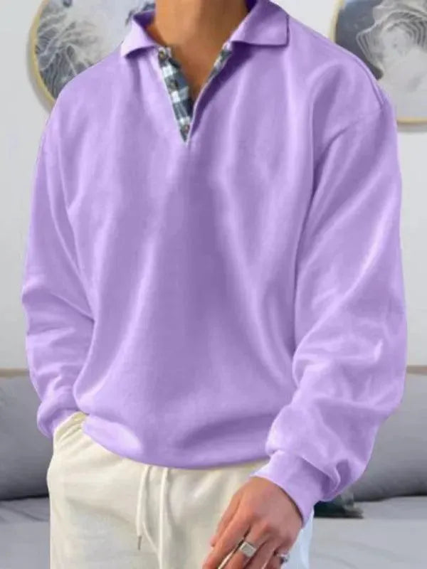 LeStyleParfait Men's T-Shirts Casual Polo Plain-Solid Long Sleeves-Polo Shirt
