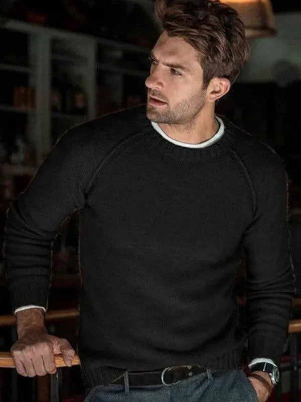 Men’s Slim Fit Crew-Neck Pullover Sweater – Solid Knit