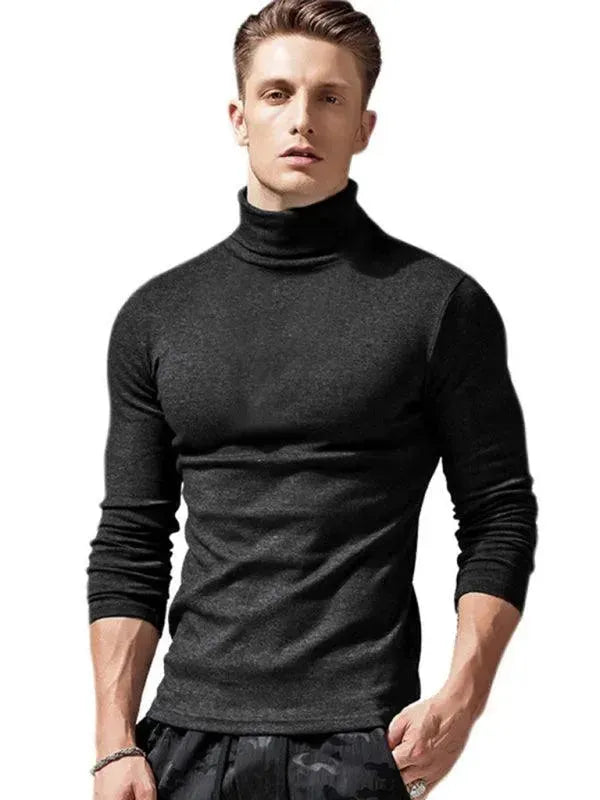 LeStyleParfait Men's T-Shirts Casual Turtleneck Plain-Solid Long Sleeves-T-Shirt